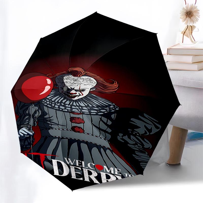 Welcome to Derry: IT Clown Umbrella Automatic Opening/Closing, Foldable Design, 8 Rib Iron Frame, Suitable for Fans, Travelers, Daily Use, G