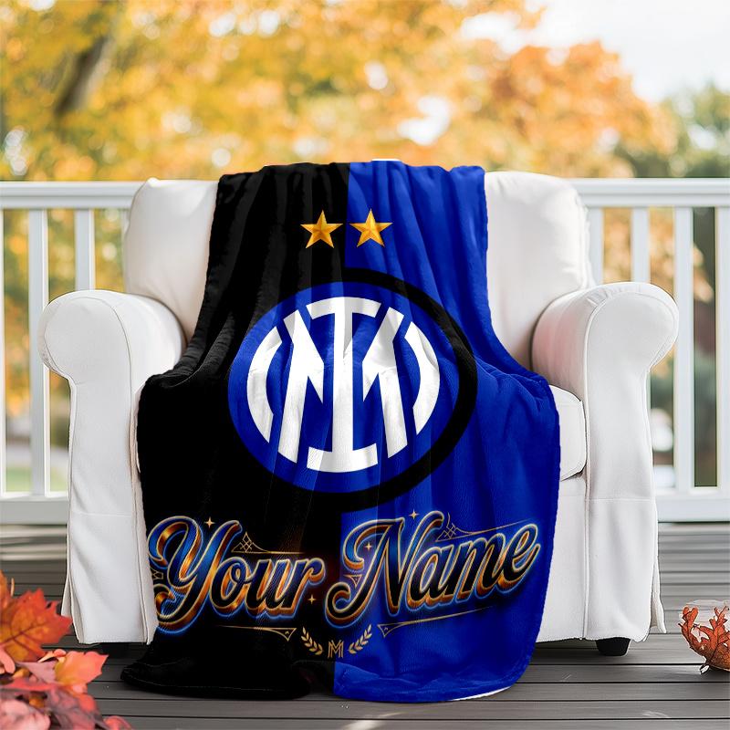 1pc Personalized Name Internazionale Milano Theme Blanket - Digital Print, Polyester, Cozy for All Seasons, Perfect for Outdoor, and Travel