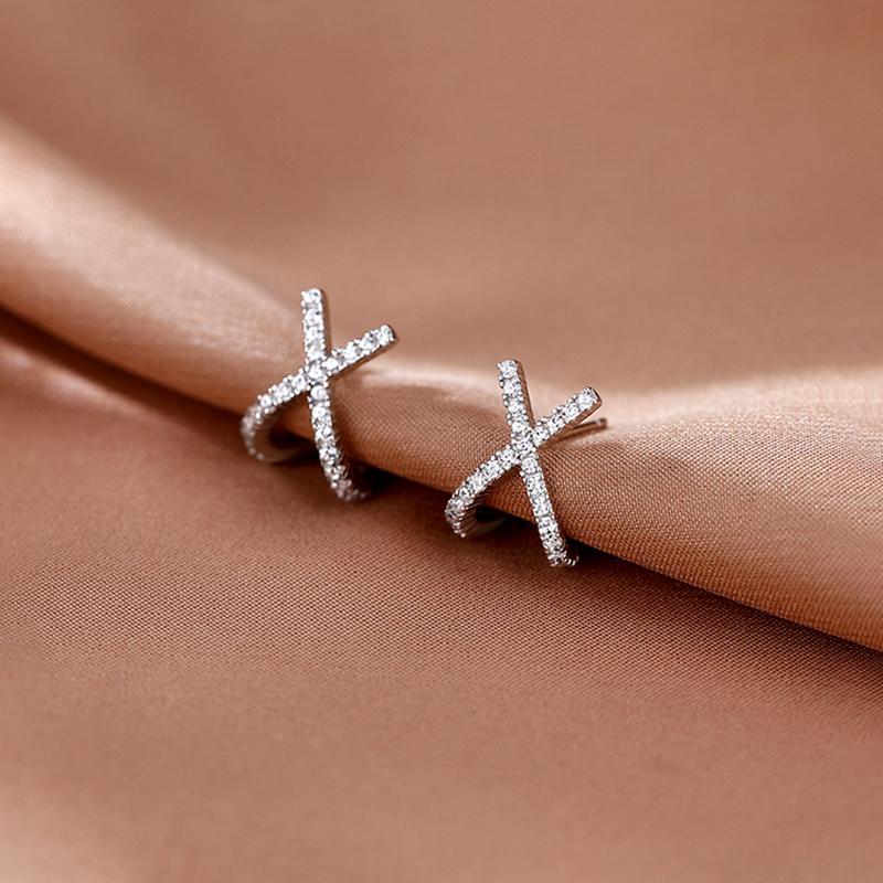 Real 925 Silver Zircon Cross Exquisite Stud Earrings For Women Classic Fine Jewelry Niche Light Accessories
