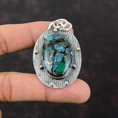 תליון נחושת Azurite מלאכיט תכשיטי אבן חן נפלאים תליון כסף סטרלינג 925 בעבודת יד מתנה תכשיטים ייחודיים לתליון העתיק שלה