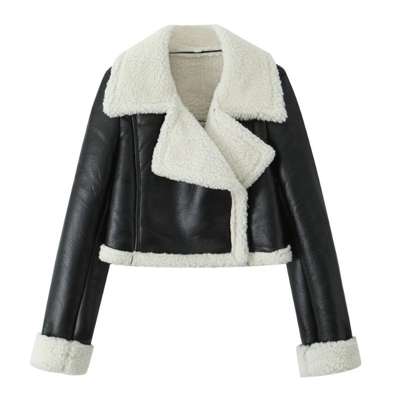 Spring and Autumn New Women's Clothing Lapel Fur Integrated Fleece Short Women's Jacket