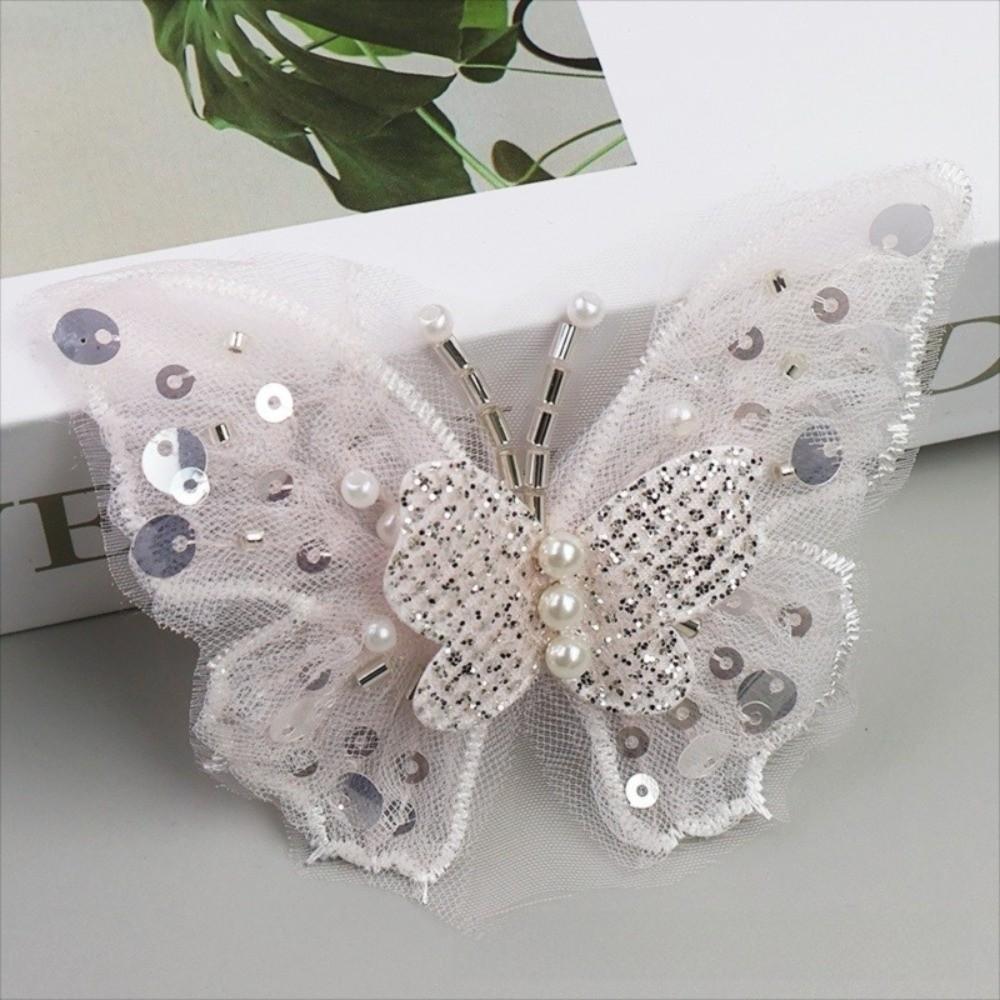 Double-Layered Sequins Butterfly Applique Hand-Sewn Lustrous DIY Clothes Embellishment Mesh Sequins Fluttering Moth