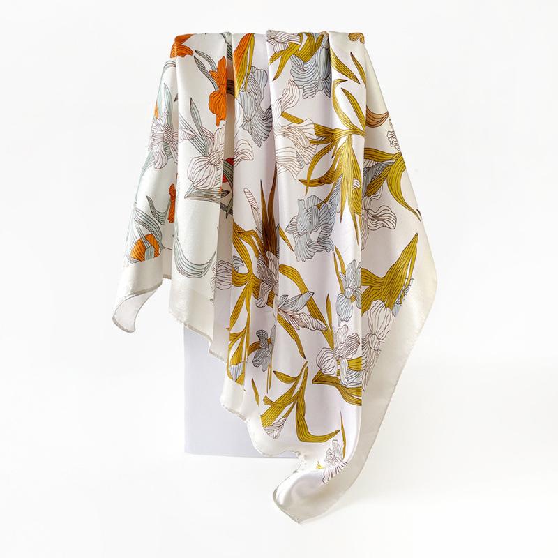 90cm Satin Printed Headscarf, Classic Floral Large Scarf, Women’s Shawl