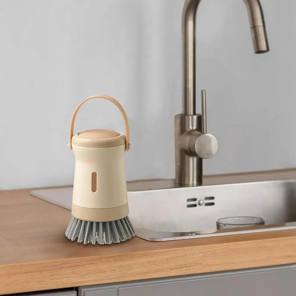 Ergonomic Press Dish Scrubber Non-Scratch Kitchen Scrub Brush Dish Brush  for Pots Cookware