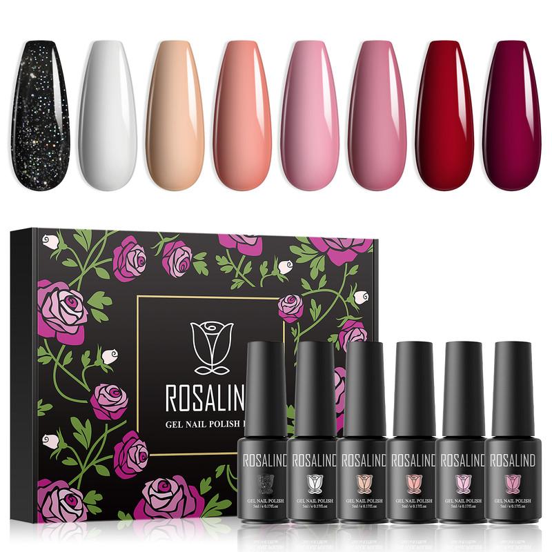 ROSALIND 8pcs Gel Nail Polish Set Gel Varnishes Kits Nail Polishes Hybrid Semi Permanent UV/Led Cure Box Kits for Nail Art Design