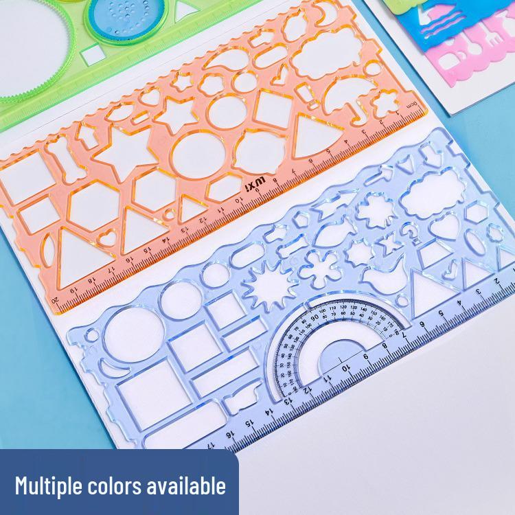 Elementary Students' Multifunctional Ruler Set: Includes Straight, Template, Circle, Hollow, and Variable Kaleidoscope Rulers