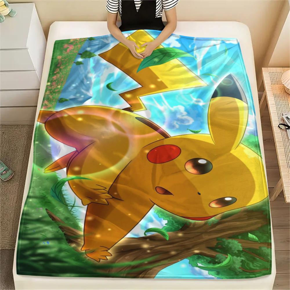 

Pikachu Print Flannel Blanket Warm Comfortable for Sofa Bed Couch and Travel.-TING 75x90cm