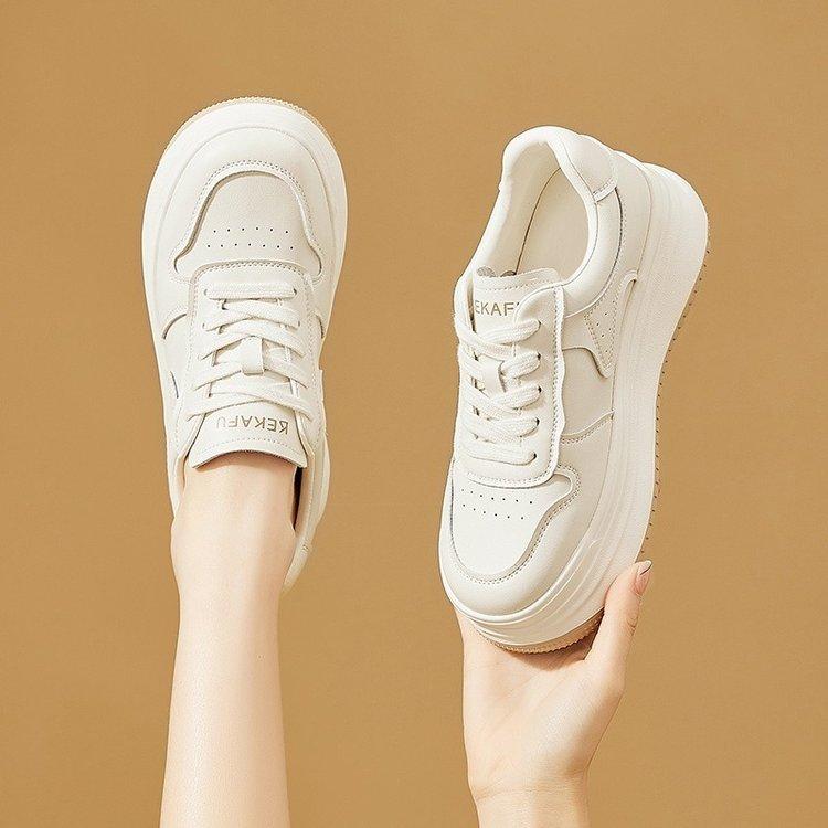 Popular Sports Little White Shoes Women's 2025 Autumn New Versatile Thick-soled High-profile Soft-soled Non-slip Casual Leather Board Shoes