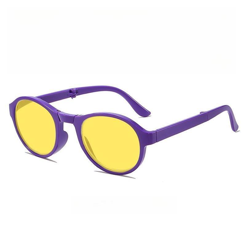 Stylish Foldable Portable Night Vision Glasses Retro Round-Frame Anti-Blue Light Eyewear Outdoor UV-Protective Sunglasses Unisex