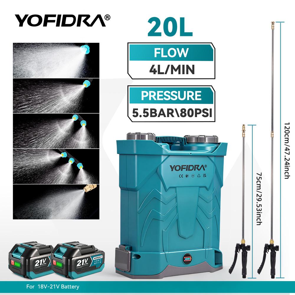 Yofidra Spruzzatore Elettrico 20L Alta Capacità Zaino Spruzzatore per Prato e Giardino Strumenti Elettrici Per Batteria Makita 21V Pin