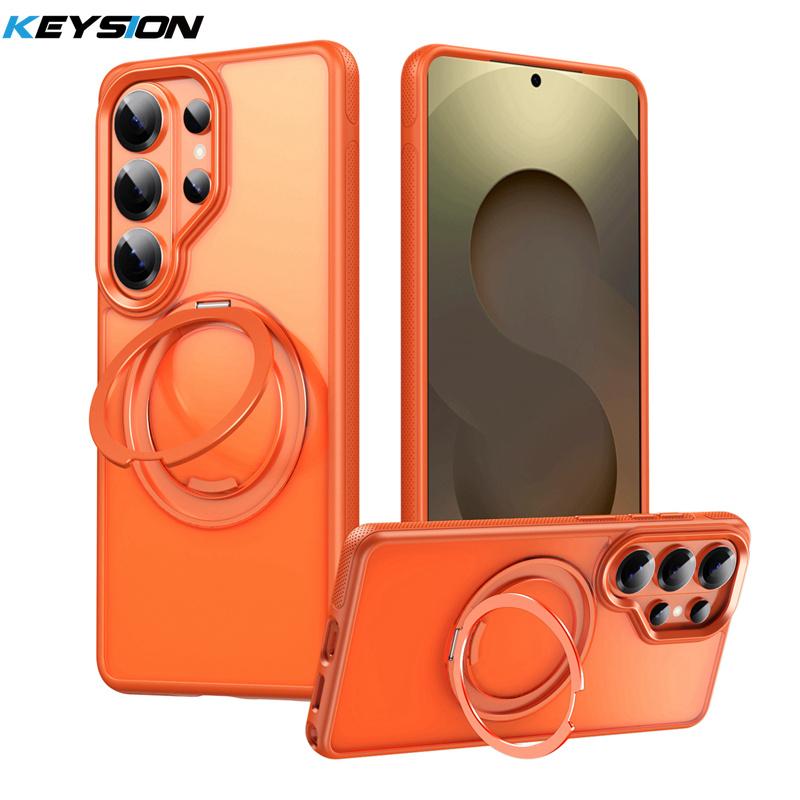 KEYSION N52 Magnetic 360° Ring Stand Case for MagSafe for Samsung Galaxy S26 Ultra 5G S26+ Matte Transparent Shockproof Phone Cover