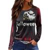 Women's Halloween Print Long Sleeve Top with Side Slit Round Neck for Casual Everyday Wear