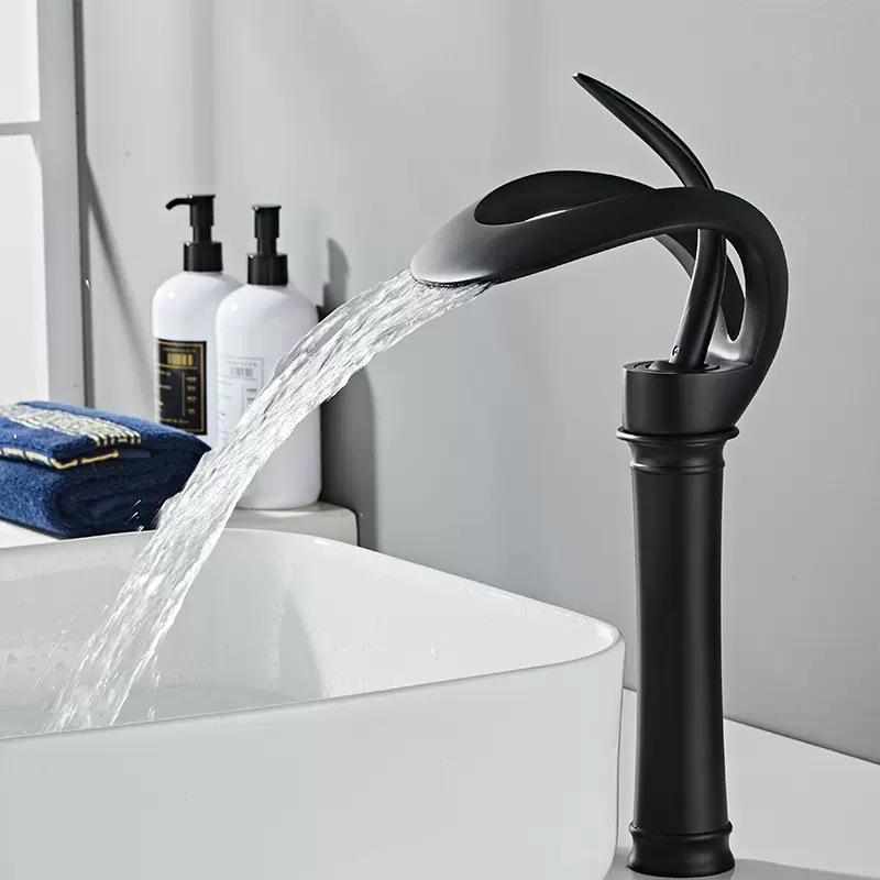 White Bathroom Basin Faucet Gray Sink Faucet Single Lever Hot and Cold Waterfall Crane Brass Sink Mixer Black Chrome Tap