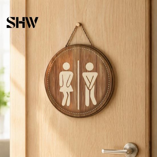 Decorative Wall Ornaments Wooden Restroom Signs, Men's And Women's Half Toilet Sign for Home Bathroom Decor Sign, Rustic Art Hanging Signs Small