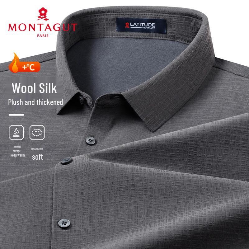

MONTAGUT Men s Wool Silk Blend Warm Casual Long-Sleeve Shirt XL