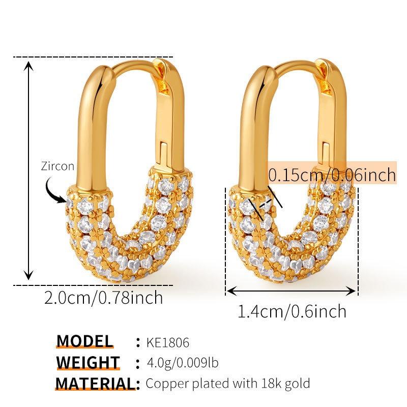 U Shaped 18k Gold Plated Zircon Inlaid Fashion Earrings