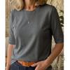 Women Comfort Versatile T-Shirt, Casual Round Neck Shoulder Short Sleeve Top for Inner & Outer Wear