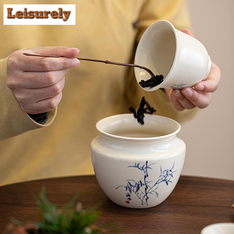 500ML Hand-painted Bamboo Jianshui Washing Cup Bowl Soda Glazed Tea Dust Cylinder Barrel Tea Residue Bucket Chaxi For Tea Craft