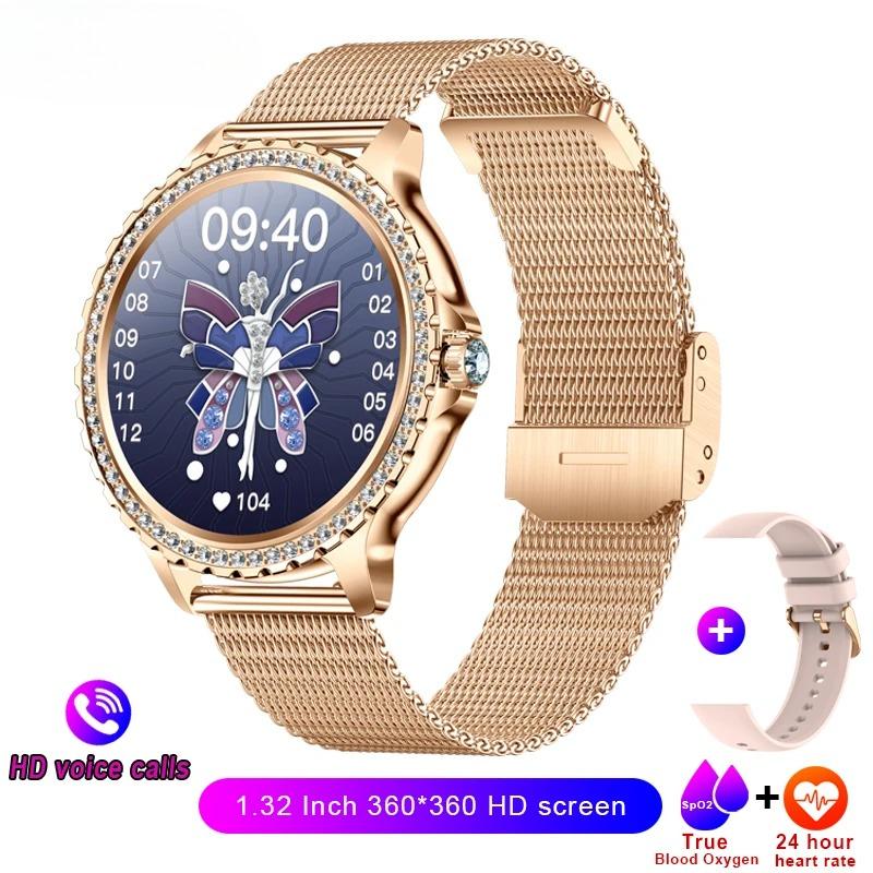New Voice Calling Smart Watch Women 360*360 HD Display Diamond Strap Heart Rate Sports Ladies Fashion Waterproof Smartwatch