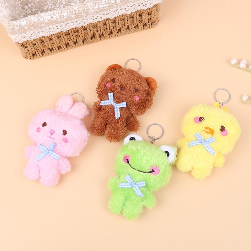 Cute Mini 4-Animal Plush Keychain Stuffed Bear Rabbit Frog Chicken Decorative Toy