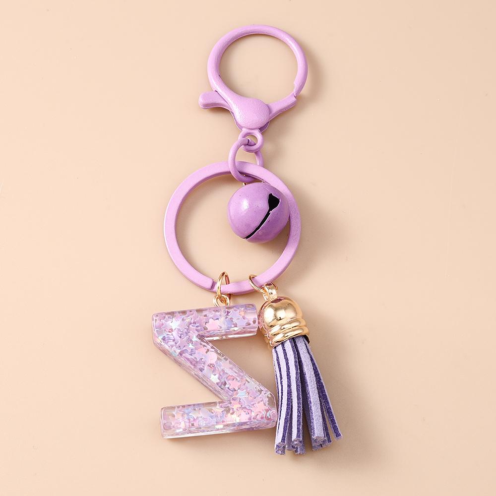 Fashion Purple Tassel Alphabet Keychain 26 Initials Letter Key Ring for Women Girls Handbag Pendants DIY Handmade Jewelry Gifts