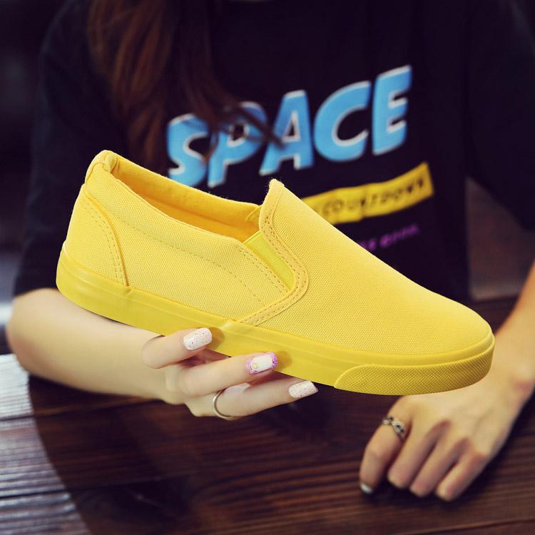 Geen-Strik Geel Canvas Instapper Platte Schoen Dames Comfortabel Lage Uitsnijding Ademend Ronde Neus Rubberen Buitenzool Jeugd Schoenen 44 yellow
