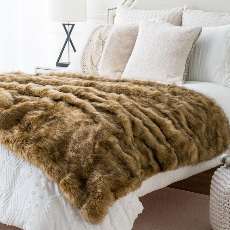 Luxury Fox Fur Throw Blanket Winter Warm Fluffy Soft Blankets Bedspread On the Bed Faux Fur Blanket Plaid Throw for Sofa Towel