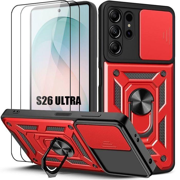 Coque Antichoc - BOOLING - pour Samsung Galaxy S26 Ultra - avec Cache Caméra - Rouge - 2 Vitres