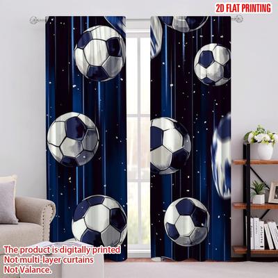 2pcs,2D Plane Printing Curtains&Window Treatment Falling Soccerballs Versatile Fabric (without Rod) Room Decor for Living Room,