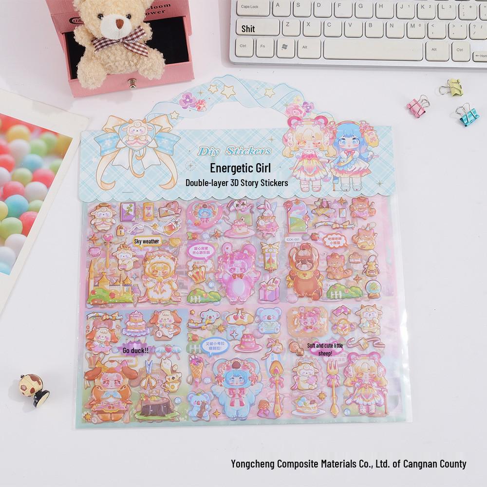 Creative 3D DIY Energetic Girl Stickers - Cute Story Double-Layer Stickers Set