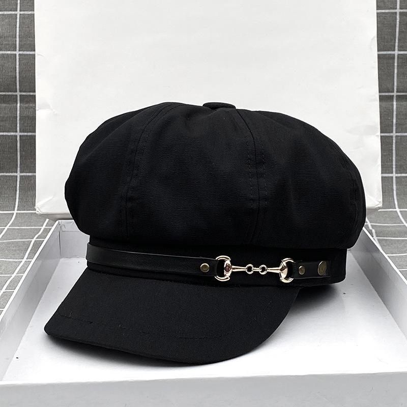 Hat Women'S Spring And Summer Casual Versatile Canvas Black Vintage Octagonal Hat British Casual Cap Tide