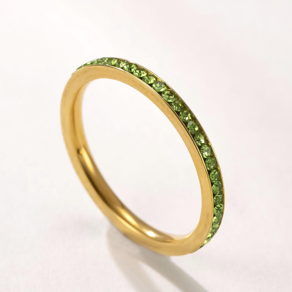 Simple Trendy Colorful Rhinestones Stackable Rings for Men Women Couple Stainless Steel Lucky Birthstone Birthday Gifts Jewelry