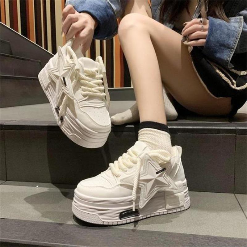 Spring and Summer New Five-pointed Star Thick-soled Muffin Board Shoes Female Leisure Student White Shoes