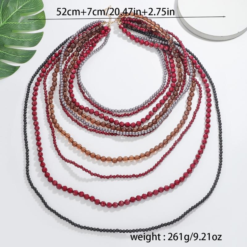 Fashionable Waterfall Tassels Necklace Handmade Multilayer Beads Necklace for Women Stylish Party and Holiday Wear
