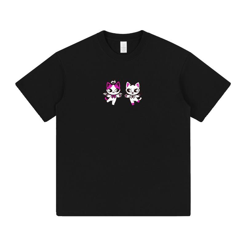 Trendy Men's Plus Size Cat Print Crew Neck Cotton T-Shirt Casual Loose Fit