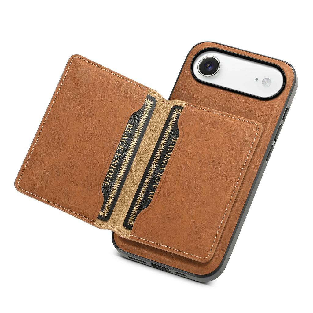 DENIOR D13 For iPhone Air Magnetic Case Card Holder Leather Coated PC + TPU Phone Cover