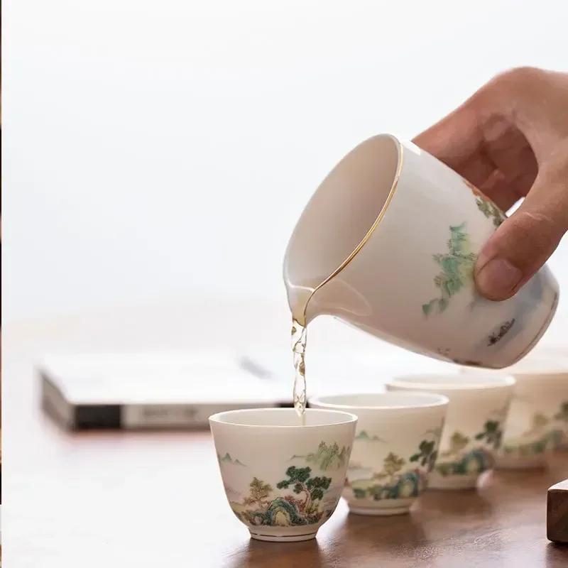 9 Pcs/set Chinese Ceramic Tea Set Exquisite Hand-painted Flower and Bird Pattern Porcelain Teapot Handmade Kettle Teacup Teaware