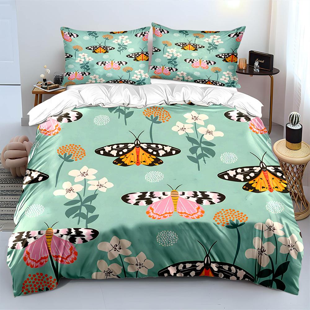 Colorful moths and floral patterns Bedding Set 1 Duvet Cover 2 Pillowcases for Adult and Children Luxury Gift Full Size