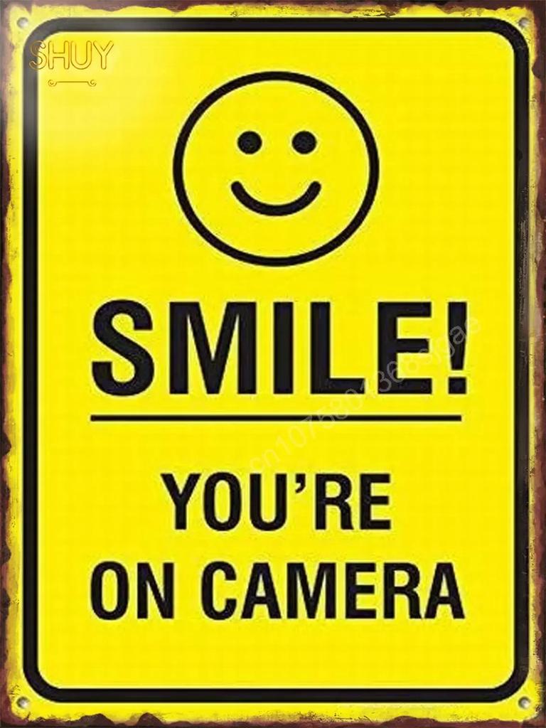 Retro Metal Tin Sign S Warning Red 24 Hour Video Surveillance Custom Painting Picture for Shop Bar Cafe English &Spanish Word