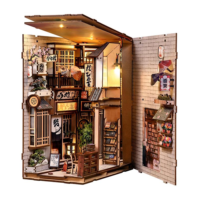 DIY Wooden DollHouses Book Nook Shelf Insert Kits Miniature Model Kits The Alley Waiting For The Cat Bookend For Friends Gifts