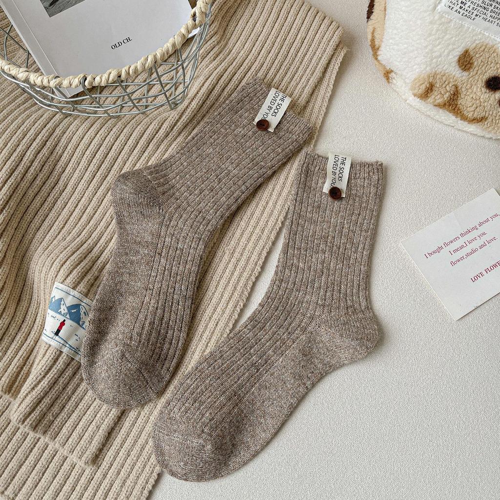 Stoffetikett Knopf Wollsocken Kinder Verdickte Warme Kniestrümpfe