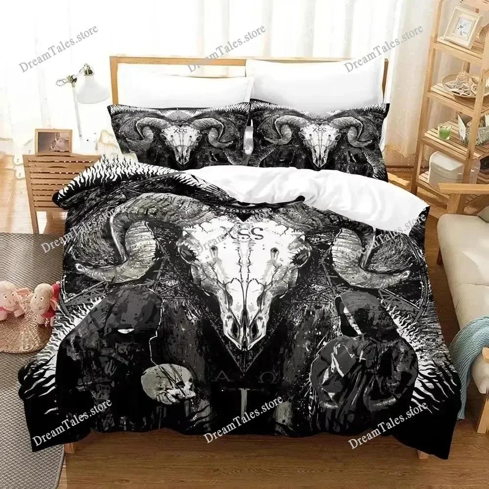 Set de Lenjerie de Pat Satanică Întunecată Imprimat 3D Huse Pilote Huse Paturi Dormitor Mărime Single Twin King Huse Plapumă Textile pentru Casă
