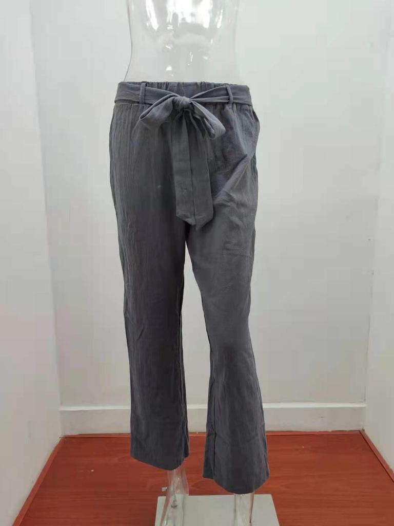 2024 Damen Sommer Baumwolle Leinen Weitbein Hose mit Gummizug