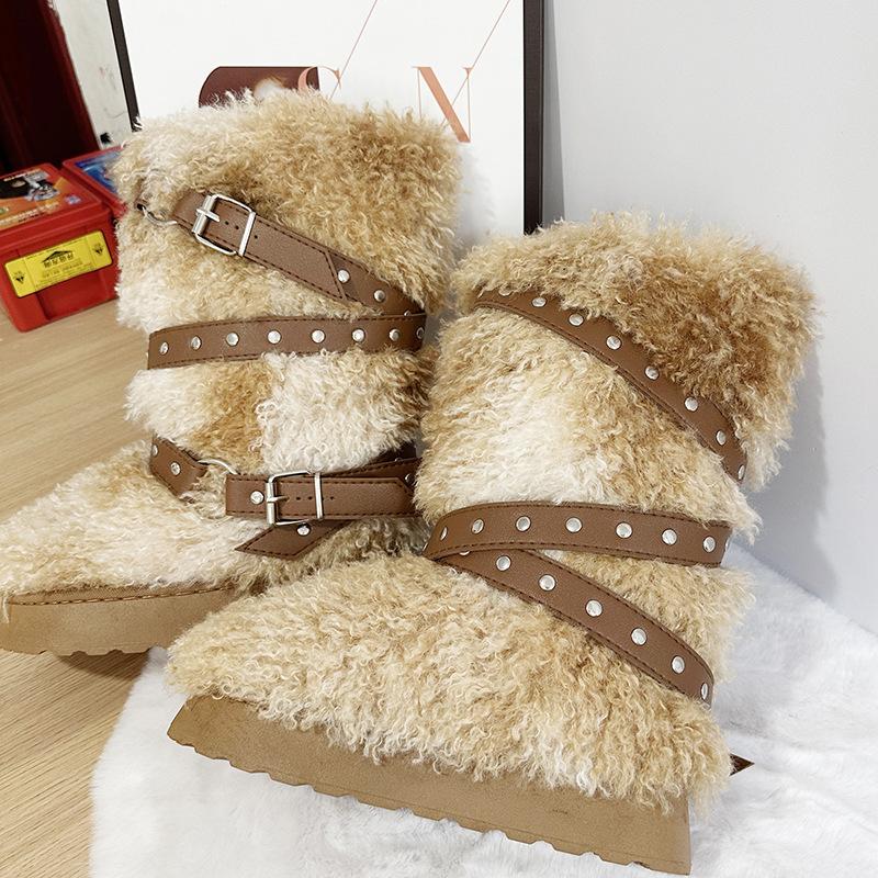2025 winter new wool boots children punk lamb platform high heel snow boots plush long shoes Europe and America