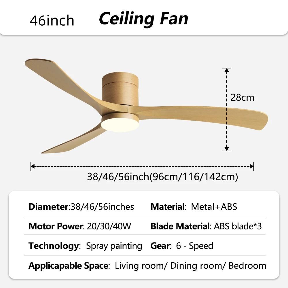 46-56" Low-Profile Electric Fan Light Household Integrated LED Lighting Fan Living Room ABS Blades Ceiling Fan Lamp
