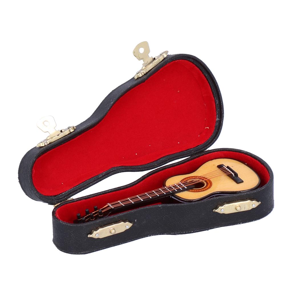 Gitarmodell Tre Skrivebord Mini Musikkinstrument Ornament med Stativ og Oppbevaringsboks