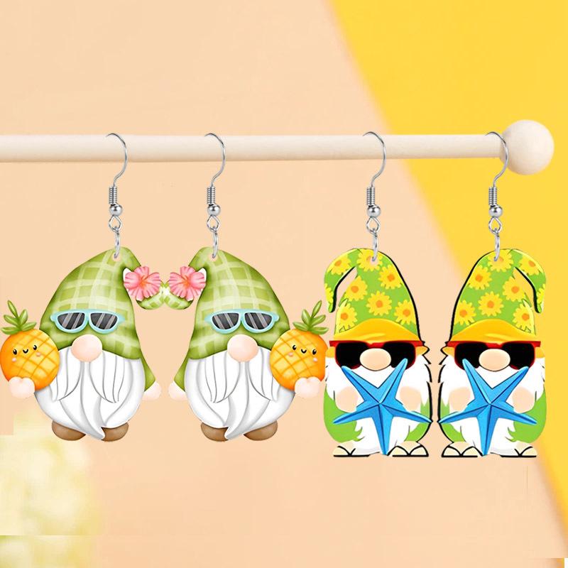 

Vibrant Gnome with Sunglasses Style Acrylic Earrings for Women, Adroable Gnome Hold Tropical Fruit Drop Earrings, Design for Daily and Party Wear
