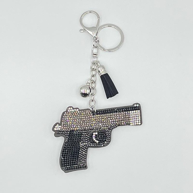 Fashion Rhinestone Gun Keychain with Tassel Pendant - Trendy Bag Accessory