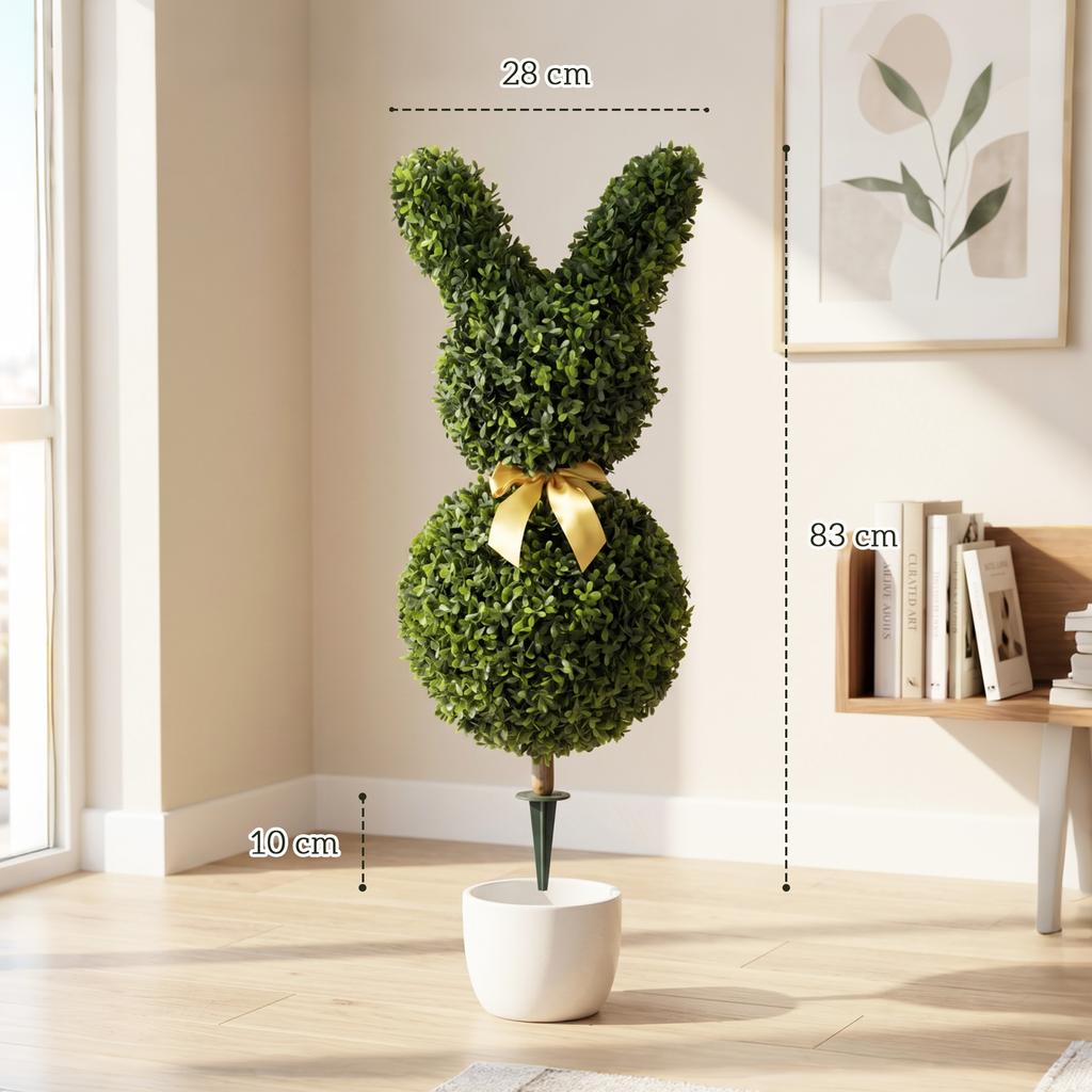 Artificial Boxwood in Rabbit Shape, 740 Leaves, Artificial Plant for Indoor and Outdoor Use, with Ground Anchor, 83 cm, Green