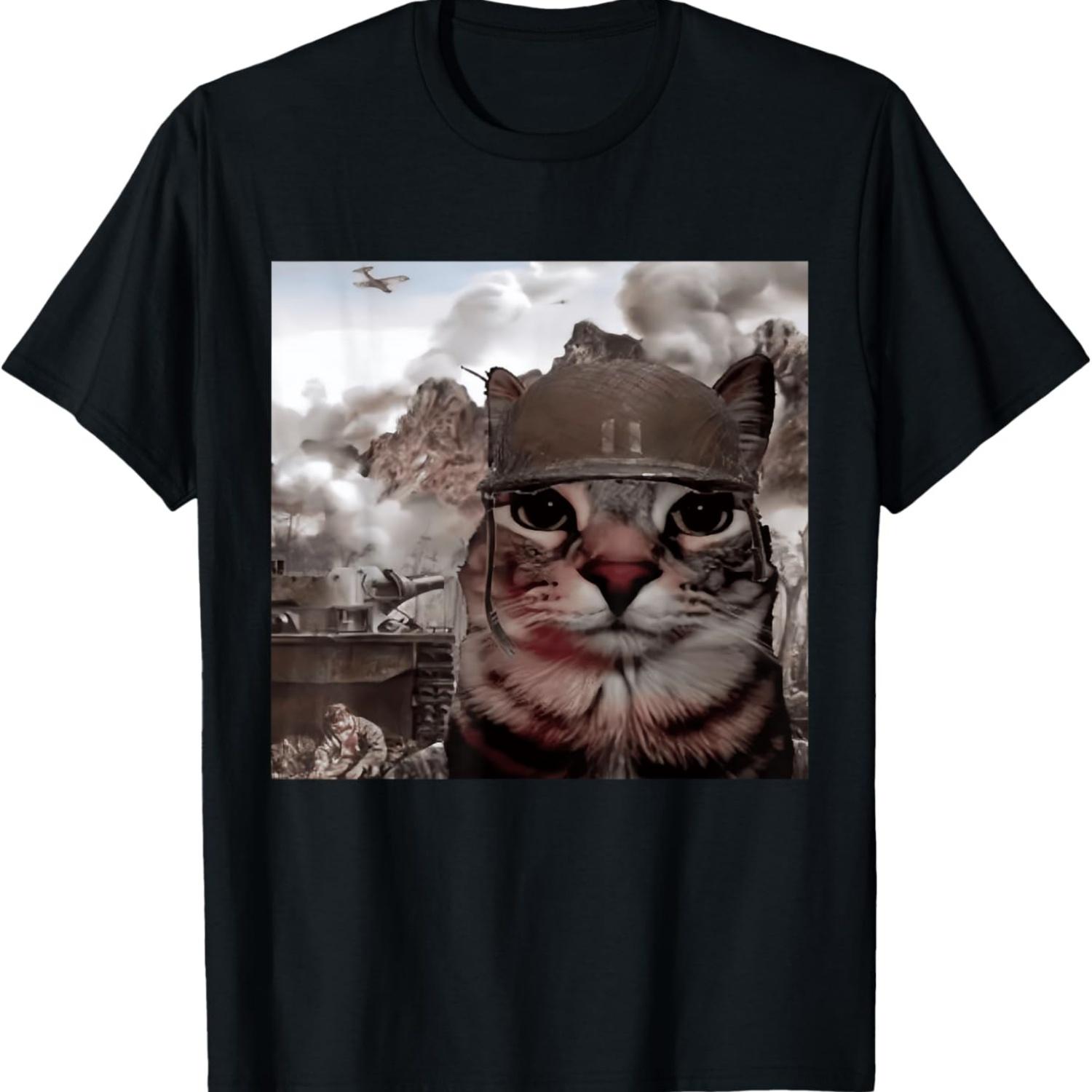 Funny Gen Alpha Meme Soldier Cat Hilarious World War Joke T-Shirt S